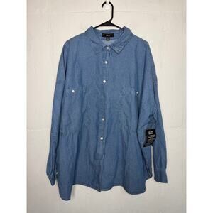 NEW Ellos Plus Size Oversized Button-Front Denim Shirt 18/20